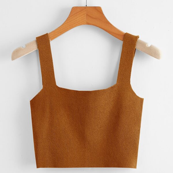 

Solid Crop Knit Top, Brown