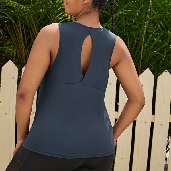 

Plus Keyhole Back Sports Tank Top, Dark grey