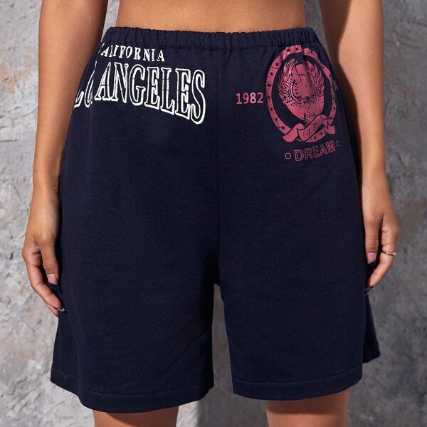 

Letter Graphic Track Shorts, Navy blue