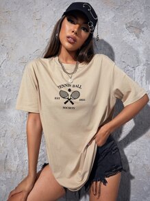 SHEIN Unity Camiseta Holgada Con Gráficos De Letras - Albaricoque - Ver 1