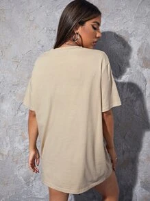 SHEIN Unity Camiseta Holgada Con Gráficos De Letras - Albaricoque - Ver 2
