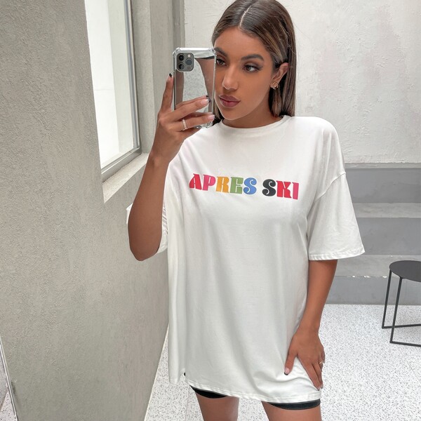 

Letter Graphic Oversized Longline Tee, White