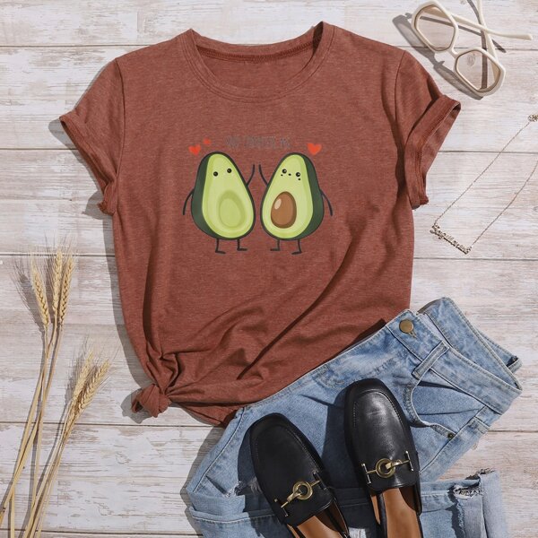 

Letter & Cartoon Graphic Tee, Rust brown