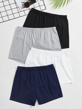 Men 4 Packs Solid Pajama Shorts Sleep Shorts