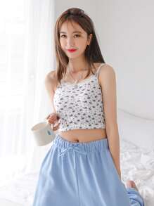 DAZY Ditsy Floral Contrast Lace Crop Cami Top - White - View 5