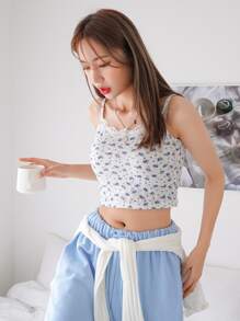 DAZY Ditsy Floral Contrast Lace Crop Cami Top - White - View 6