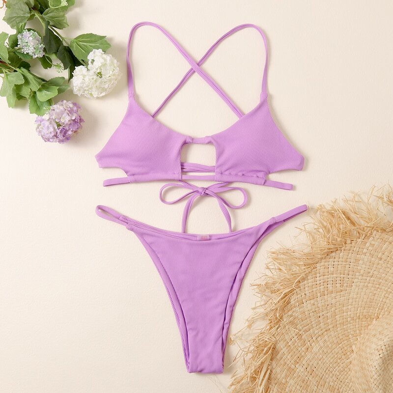 

Cut-out High Cut Bikini Swimsuit, Lilac purple