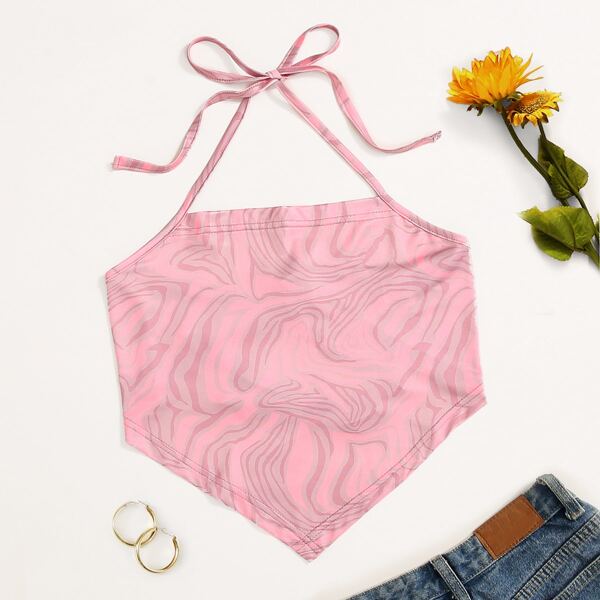 

Plus Tie Dye Bandana Halter Top, Baby pink