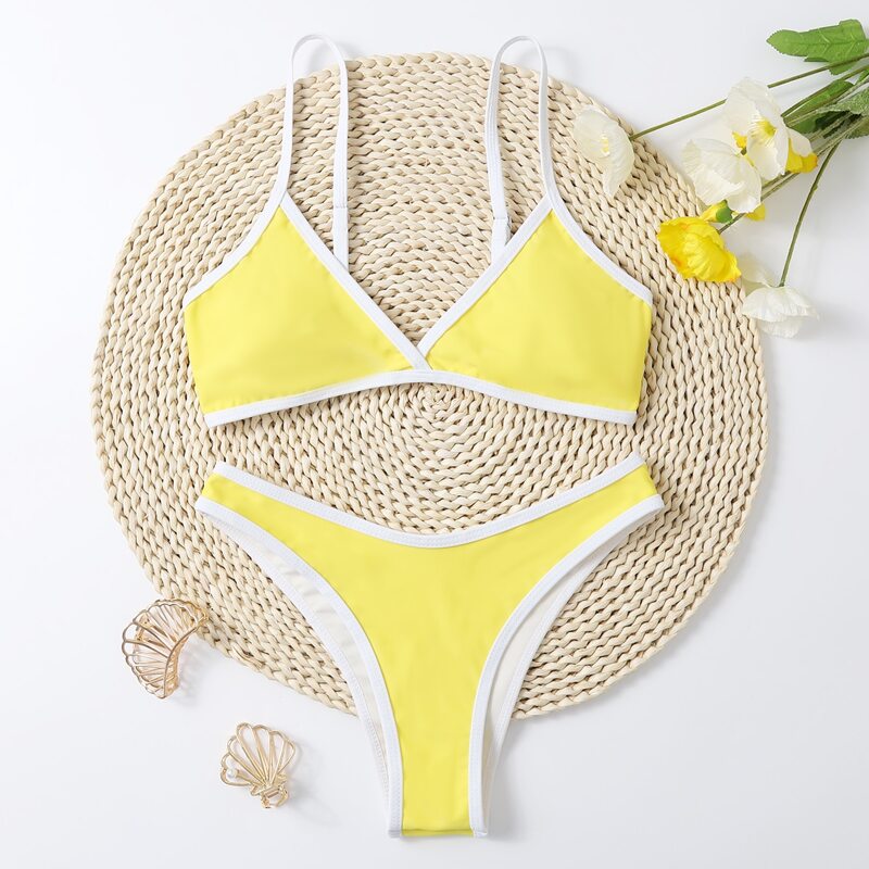 

Contrast Binding Bikini Swimsuit, Yellow