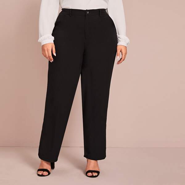 

Plus Button Fly Straight Pants, Black