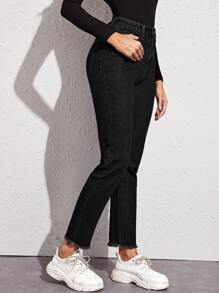 Jeans unicolor bajo crudo - Negro - Ver 3