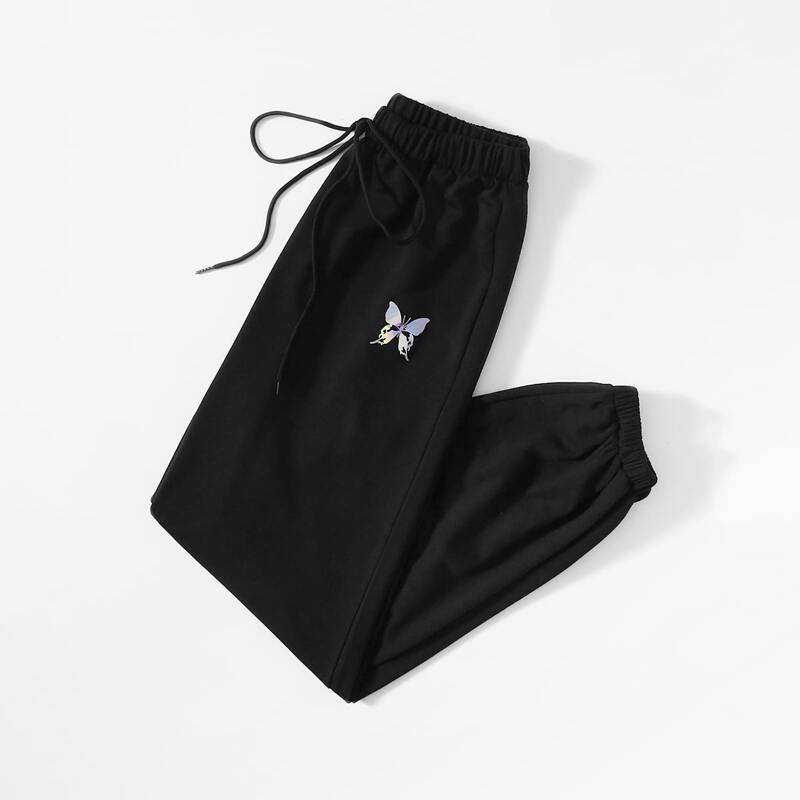 

Holographic Butterfly Graphic Sweatpants, Black
