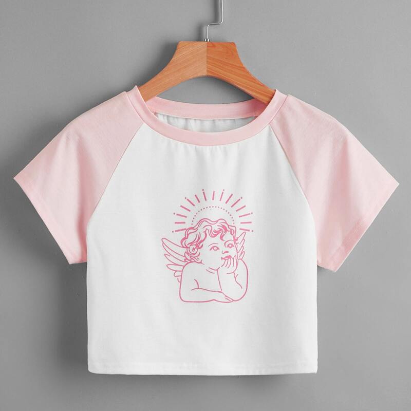 

Angel Graphic Colorblock Crop Tee, Multicolor