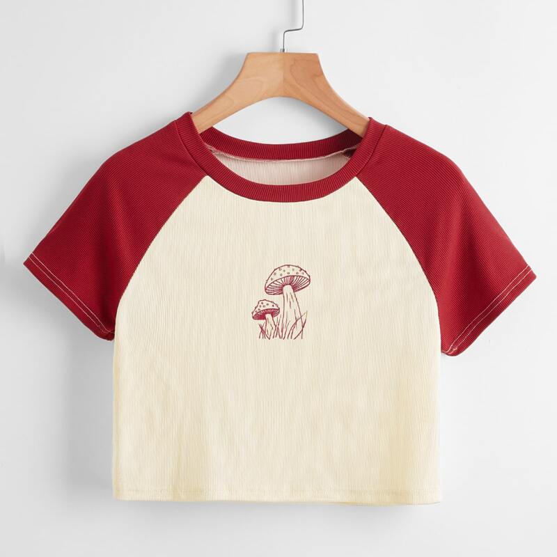 

Mushroom Graphic Colorblock Tee, Multicolor