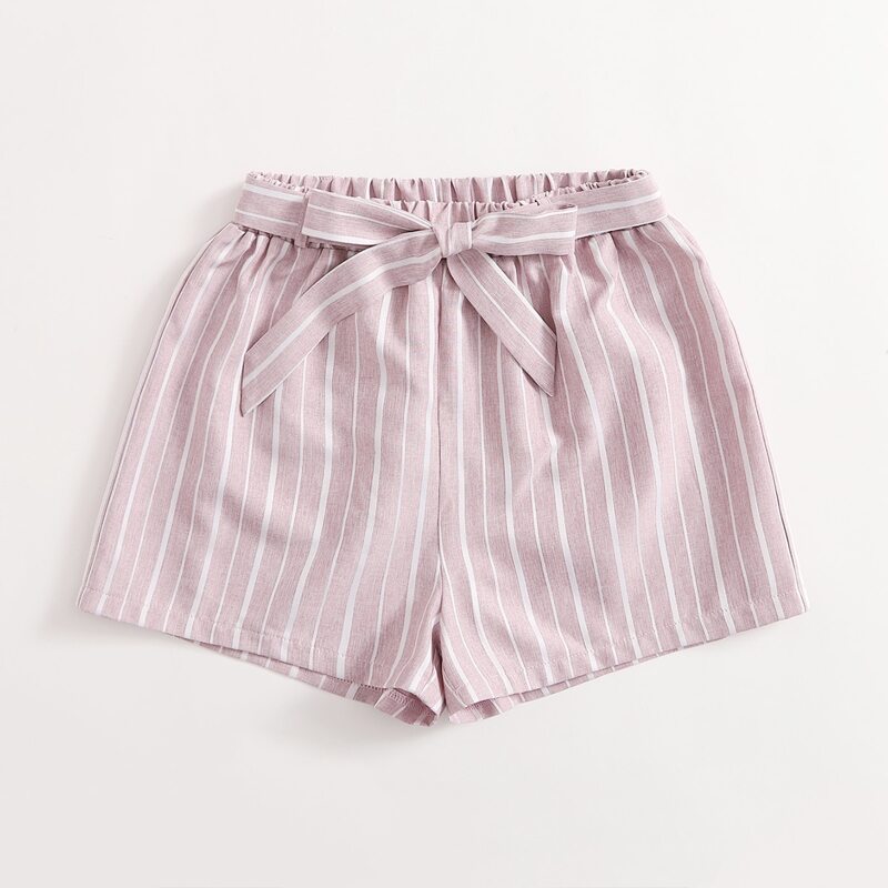 Striped Belted Shorts, Mauve purple