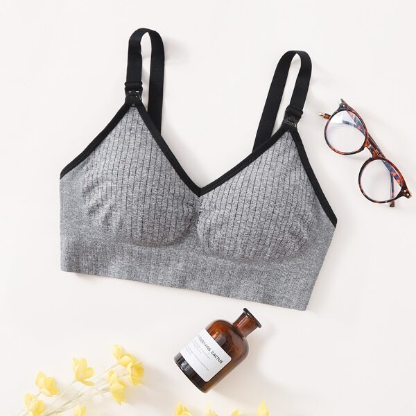 

Maternity Rib Contrast Binding Bralette, Grey