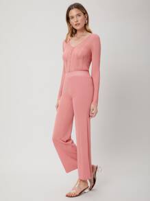 SHEIN Essnce VISCOSE WIDE LEG KNIT TROUSERS - Dusty Pink - View 3