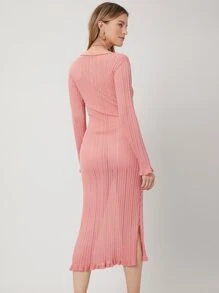SHEIN Unity 人造棉合身毛衣洋裝 - 粉色 - 查看 2