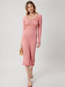 SHEIN Unity 人造棉合身毛衣洋裝 - 粉色 - 查看 4