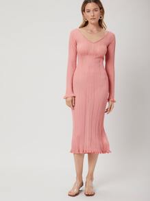 SHEIN Unity 人造棉合身毛衣洋裝 - 粉色 - 查看 5