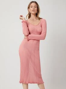 SHEIN Unity 人造棉合身毛衣洋裝 - 粉色 - 查看 7