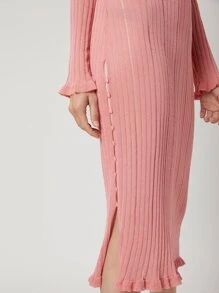 SHEIN Unity 人造棉合身毛衣洋裝 - 粉色 - 查看 8