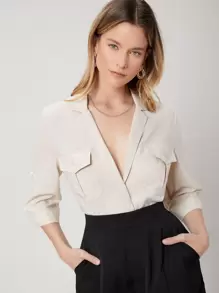 SHEIN Viscose Utility Blouse - Beige - View 1