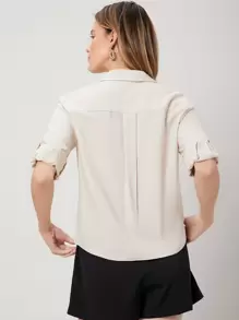 SHEIN Viscose Utility Blouse - Beige - View 2