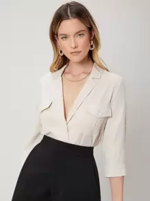 SHEIN Viscose Utility Blouse - Beige - View 4