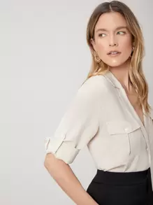 SHEIN Viscose Utility Blouse - Beige - View 8