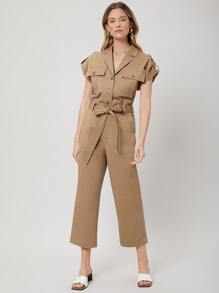 SHEIN Utility Blouse & Belted Pants Set - Camel - View 3