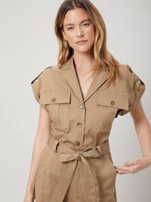 SHEIN Utility Blouse & Belted Pants Set - Camel - View 4