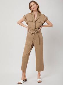 SHEIN Utility Blouse & Belted Pants Set - Camel - View 7