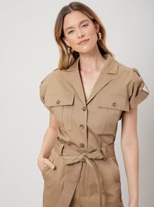 SHEIN Utility Blouse & Belted Pants Set - Camel - View 8