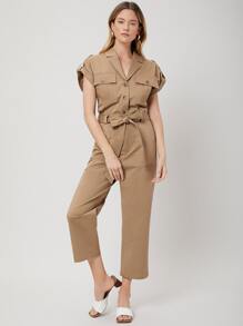 SHEIN Utility Blouse & Belted Pants Set - Camel - View 10