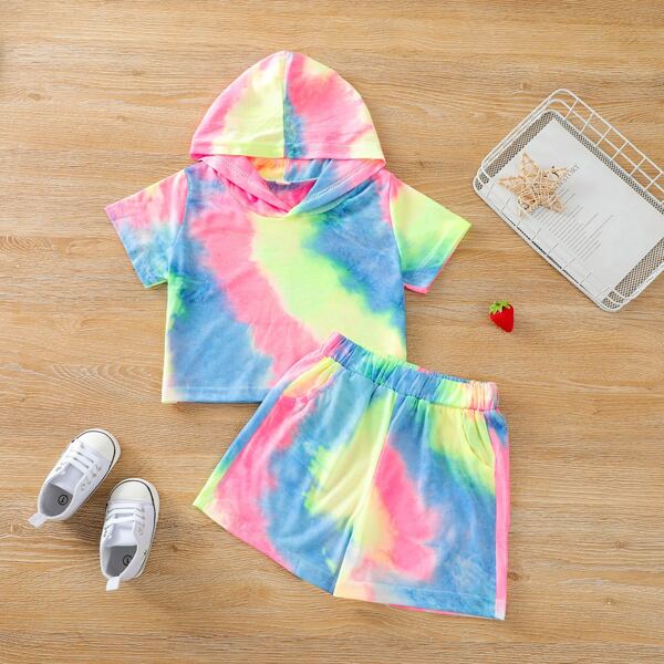 

Girls Tie Dye Hooded Tee & Track Shorts, Multicolor