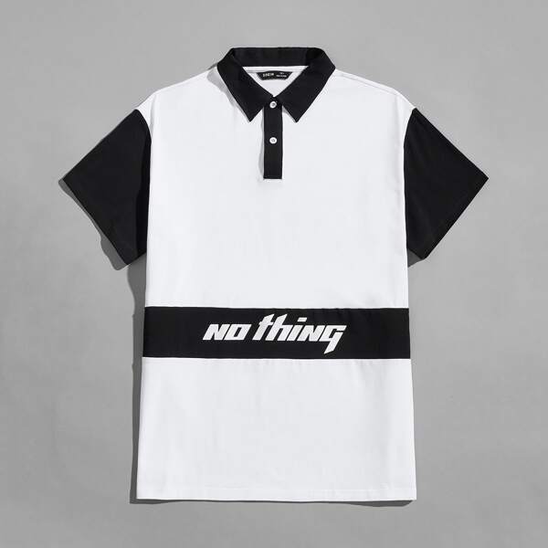 

Men Letter Graphic Two Tone Polo Shirt, White