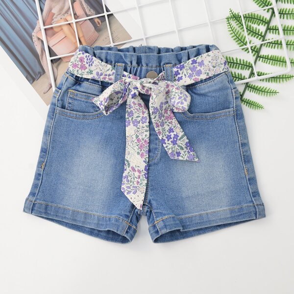 

Toddler Girls Straight Leg Belted Denim Shorts, Medium wash