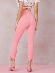 SHEIN Leggings unicolor bajo fruncido con cordón