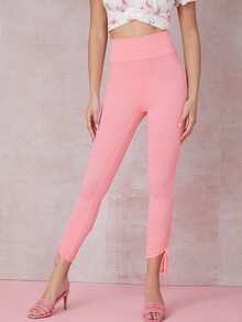 SHEIN Leggings unicolor bajo fruncido con cordón