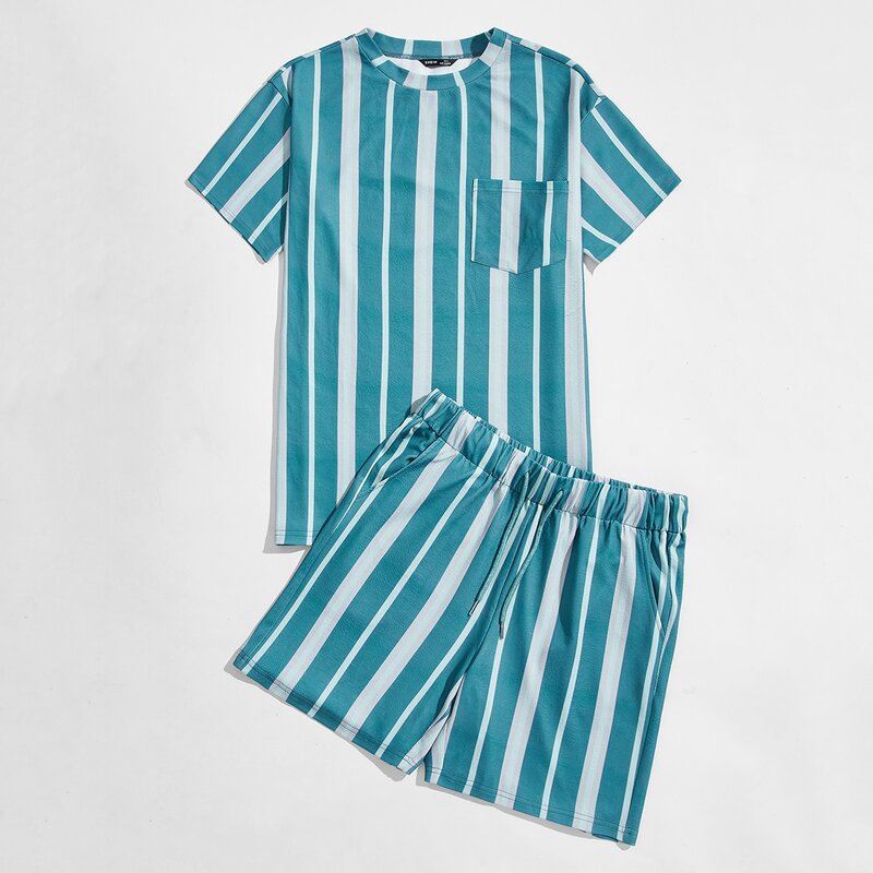 

Guys Pocket Front Striped Top & Shorts Set, Multicolor