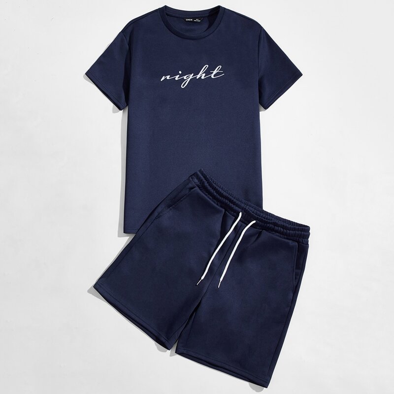 

Guys Letter Graphic Tee & Track Shorts Set, Navy blue