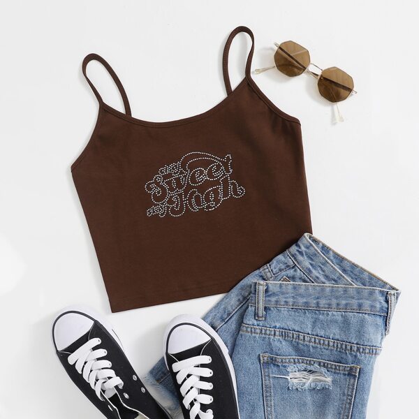 

Rhinestone Letter Cami Top, Chocolate brown