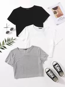 SHEIN 3 Packs Women Daily Solid Tee - Multicolor - View 1