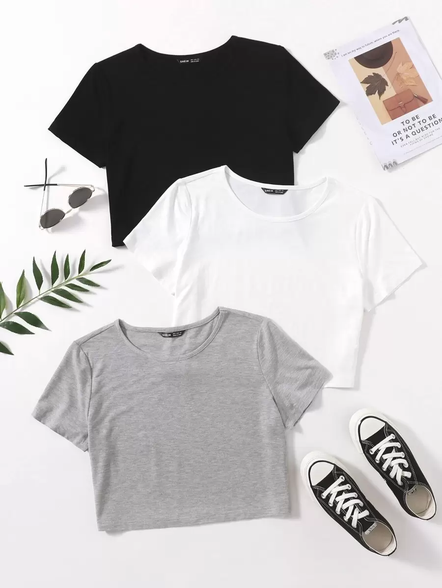 SHEIN 3 Packs Women Daily Solid Tee - Multicolor - View 1