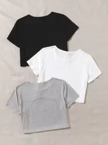 SHEIN 3 Packs Women Daily Solid Tee - Multicolor - View 2