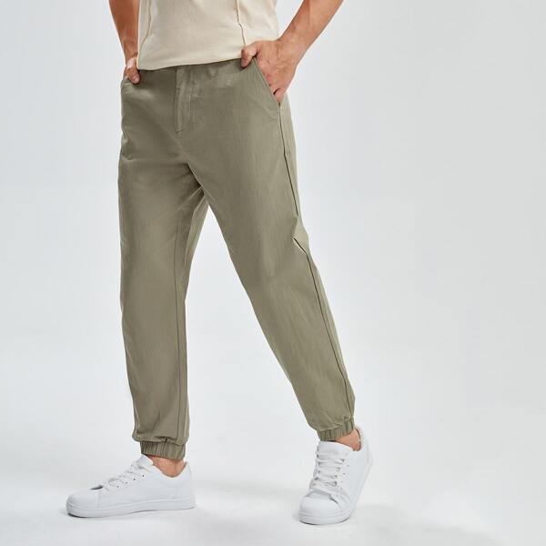 

Men Solid Carrot Pants, Lime green