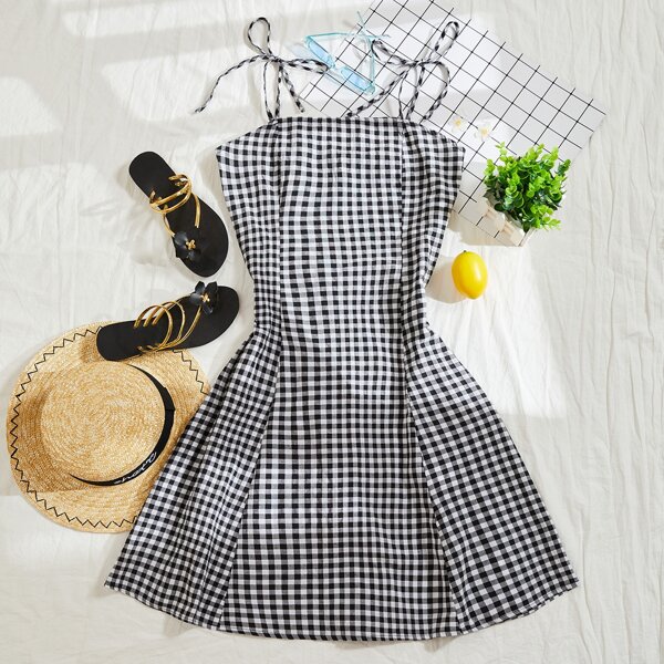 

Gingham Cami Dress, Black and white