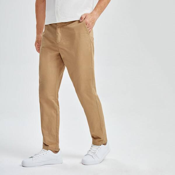

Men Solid Slant Pocket Pants, Khaki