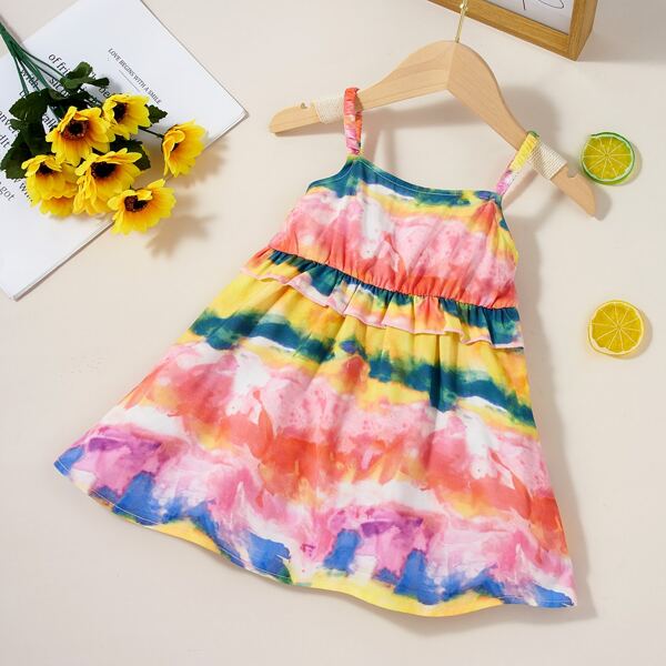 

Baby Girl Tie Dye Ruffle Cami Dress, Multicolor